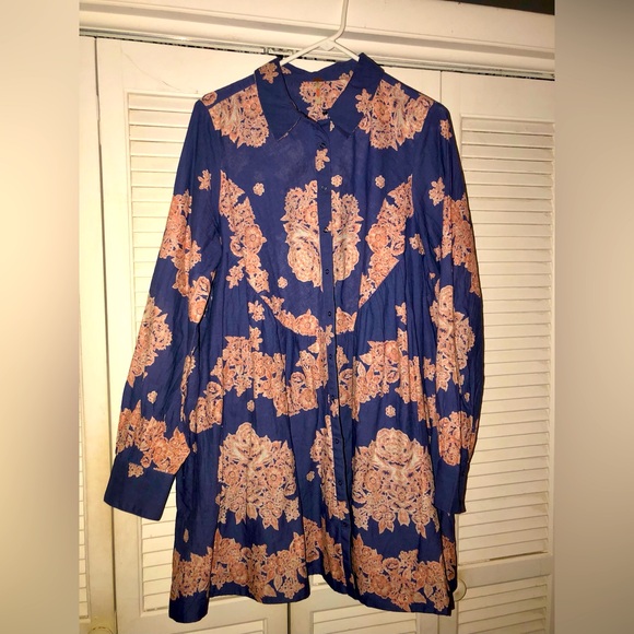 Free People Smell the Roses Mini Dress Tunic in Lake Combo Size Medium - Picture 6 of 7